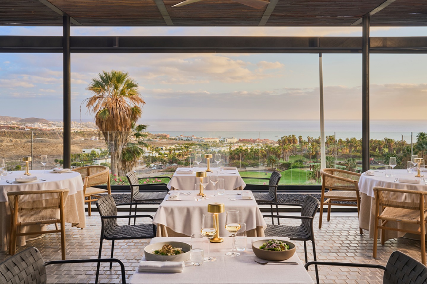 glass fronted dining room over looking resort