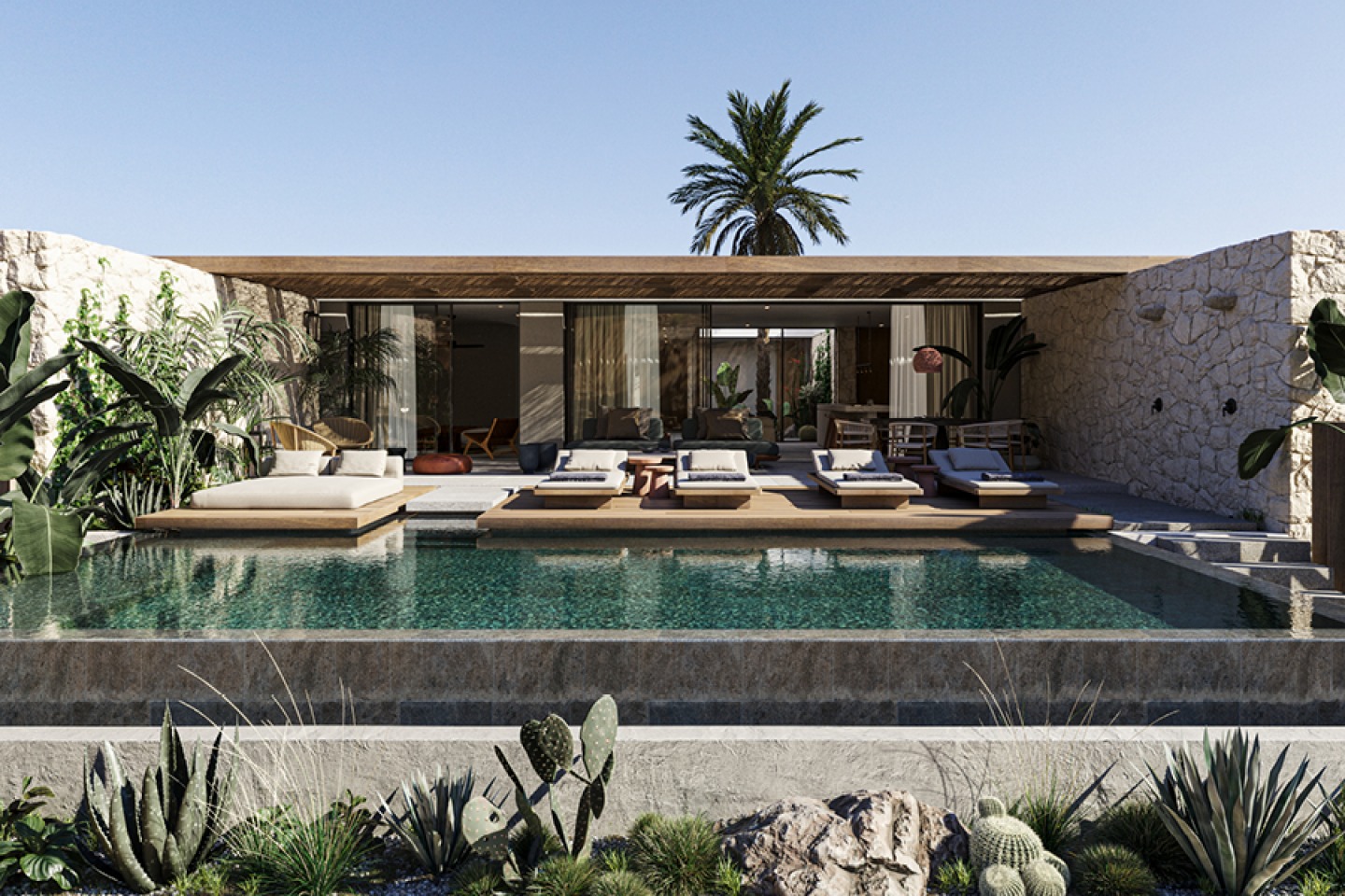 Private swim up pool leading to loungers