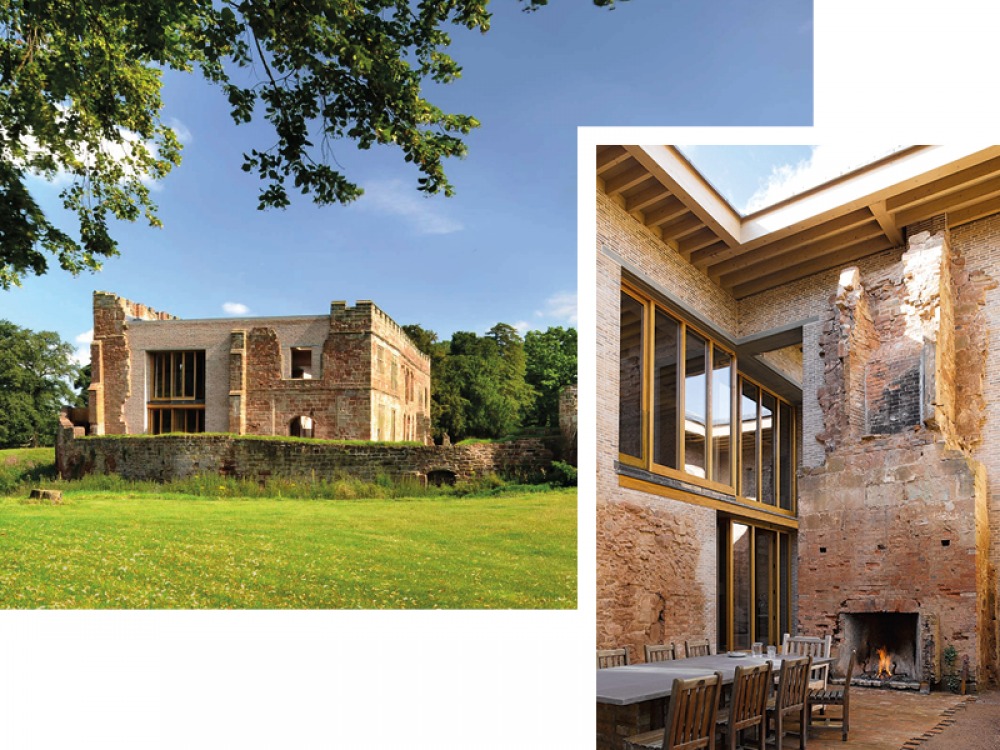 External shot and indoor dining area at Astley Castle, Warwickshire