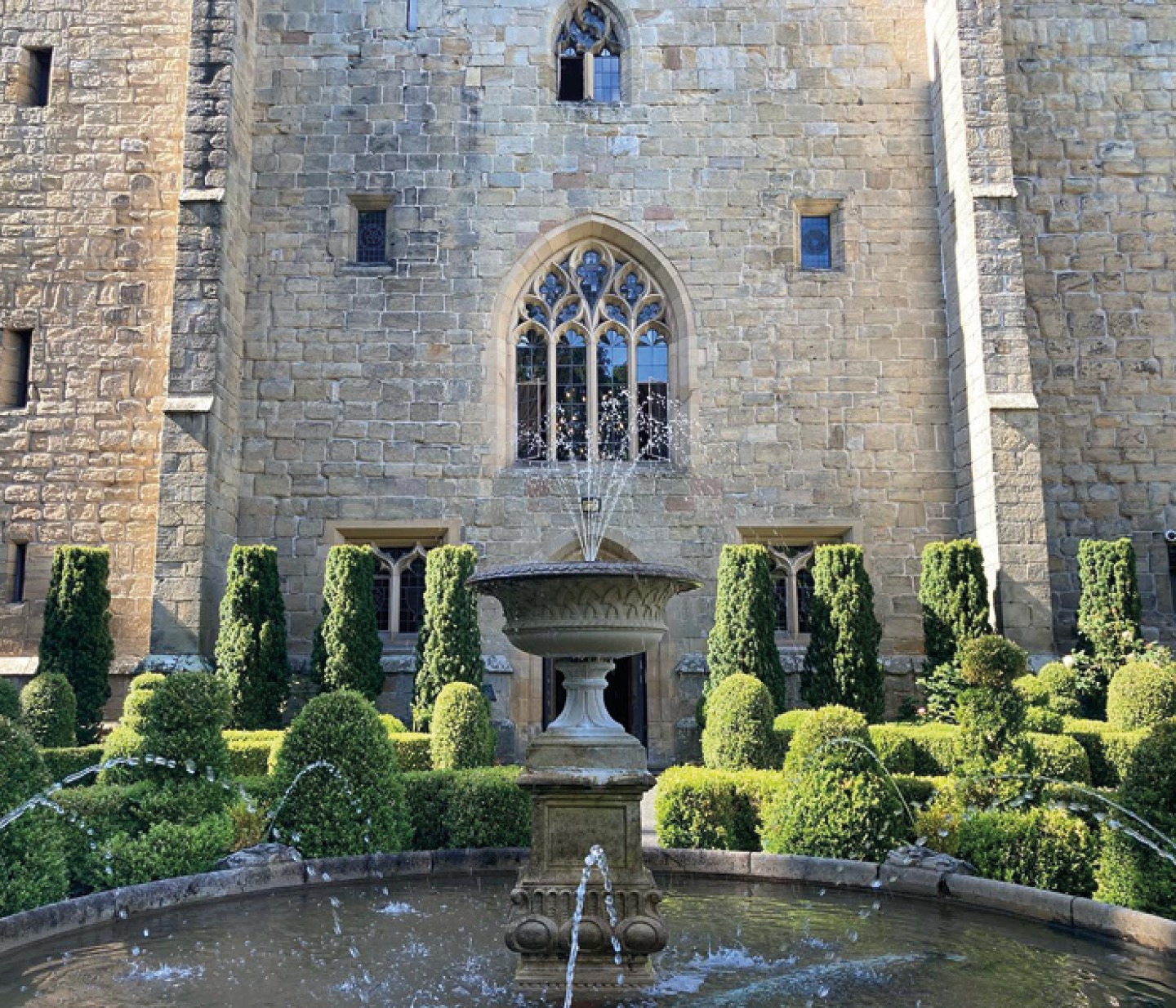 Fountain at the front of Langley Castle, Northumberland