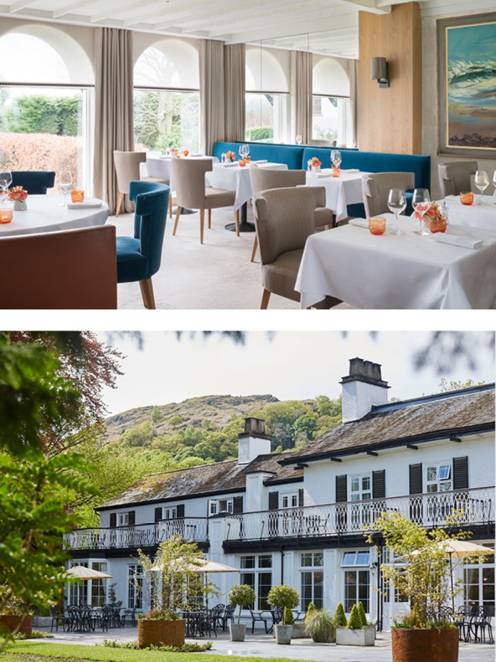 Dining room at The Peat Inn | external shot of Rothay Manor