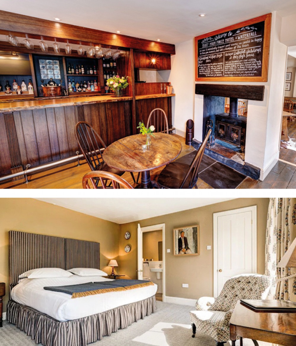 Bar areas and bedroom at High Force Hotel