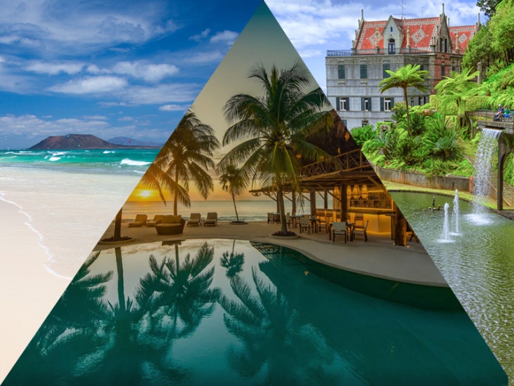 beach scape, poor and bar area and Winter Garden and palace.