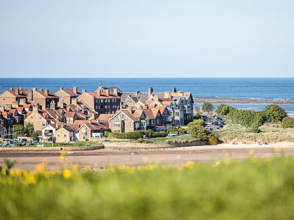 Alnmouth sea and village view