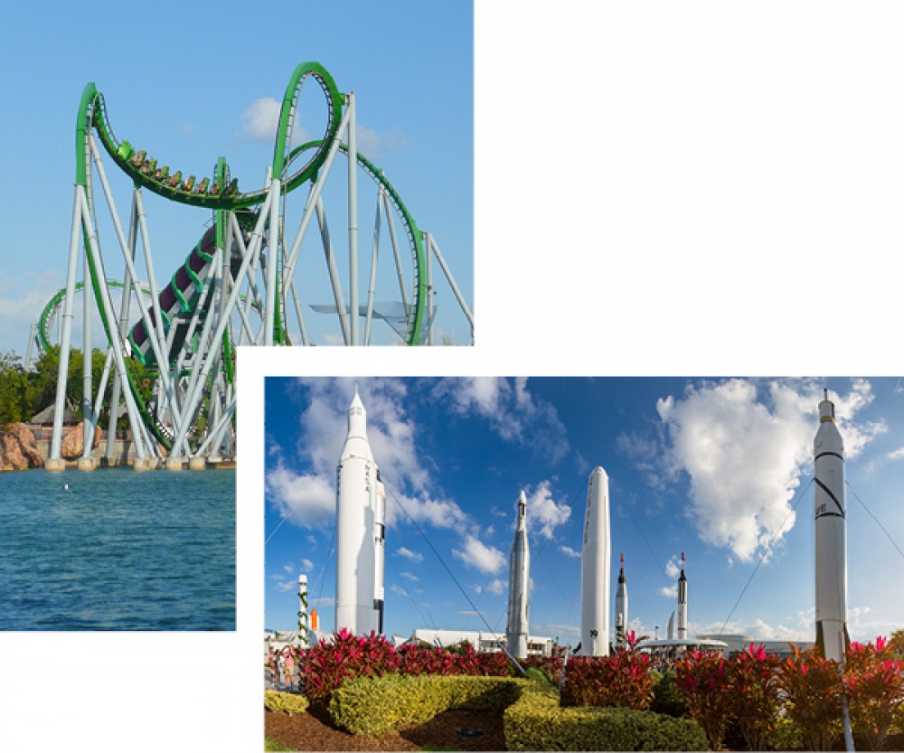 The Hulk, Rollercoaster, Universal Orlando and Rockets at NASA Kennedy Space Centre