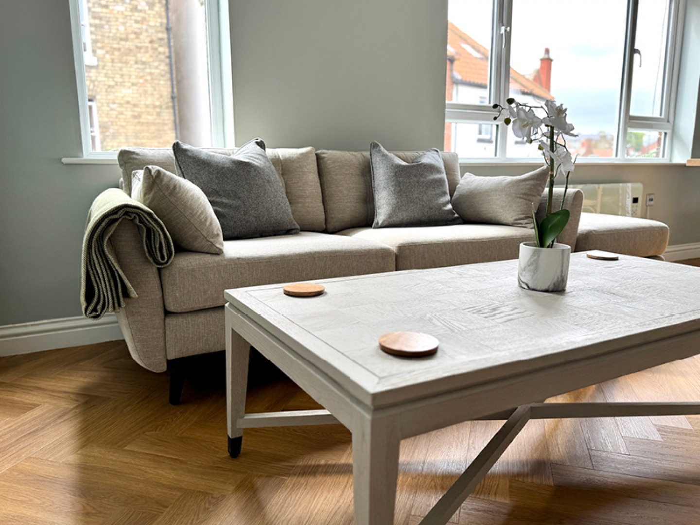 Sofa and coffee table neutral aesthetics