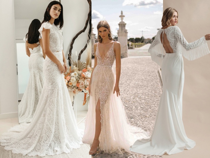 3 models wearing wedding gowns