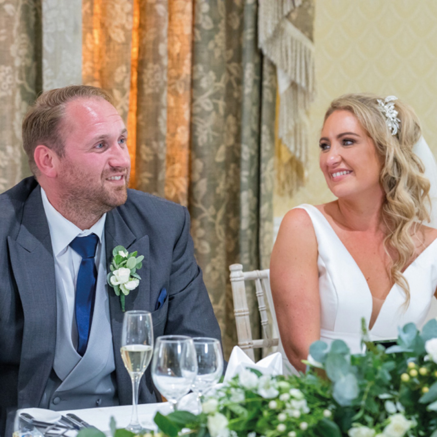 bride and groom at wedding breakfast