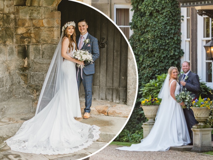 2 couples posing on their wedding day