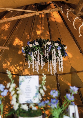 floral hanging decoration inside tipi