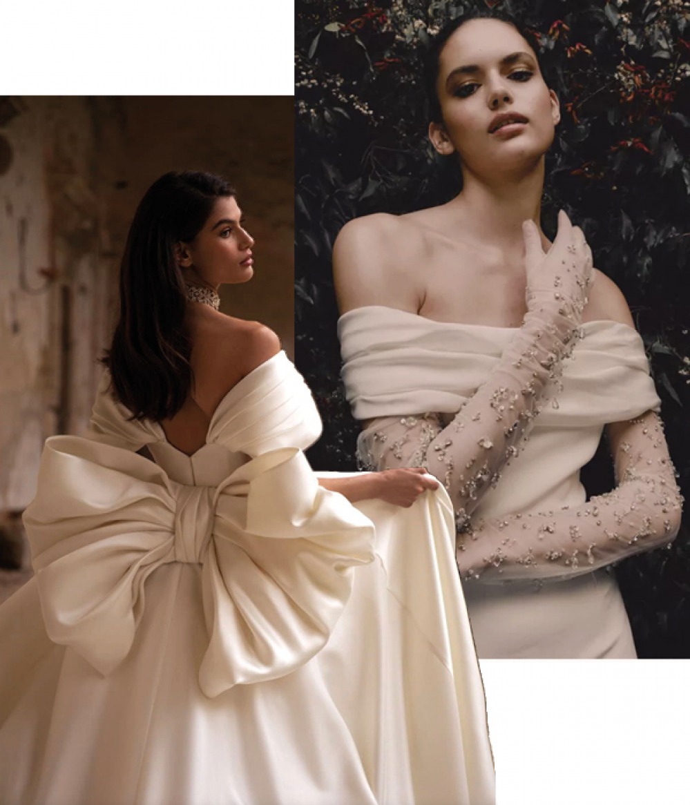 models wearing bridal gowns