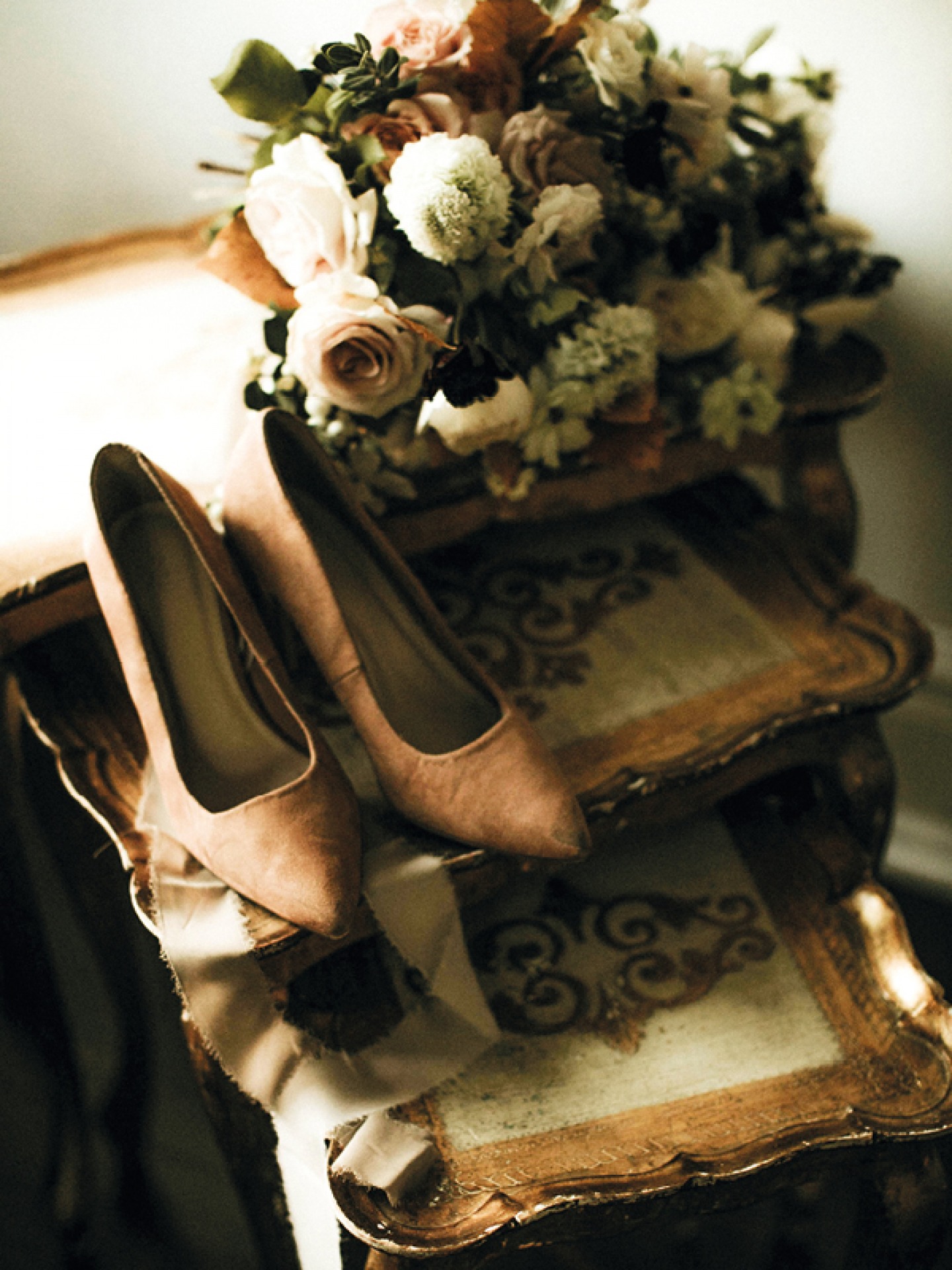 Wedding shoes and flowers