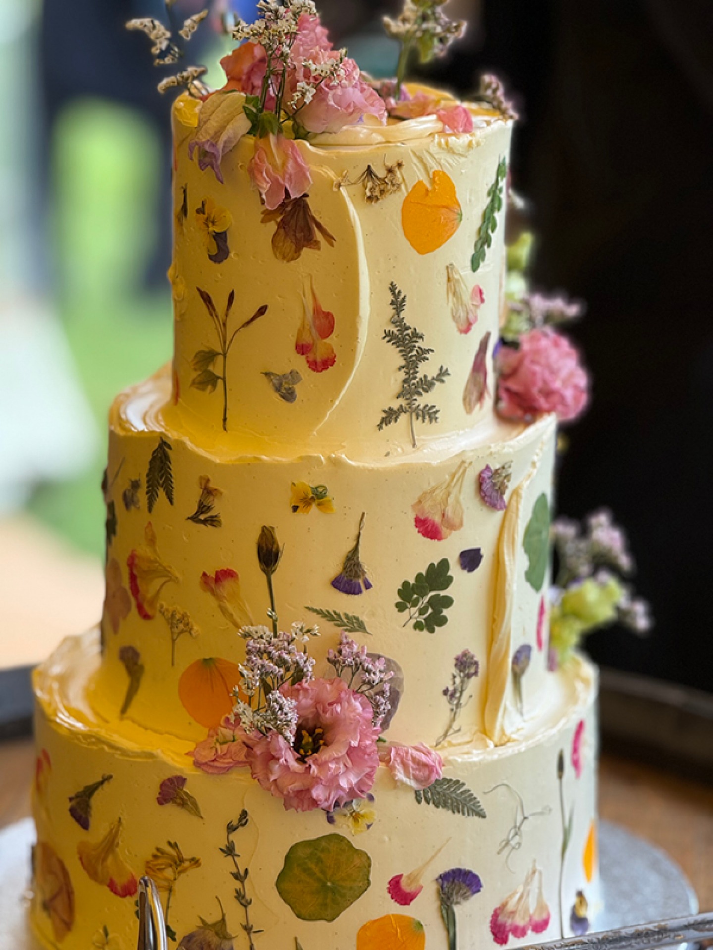 Wedding cake decorated in petals
