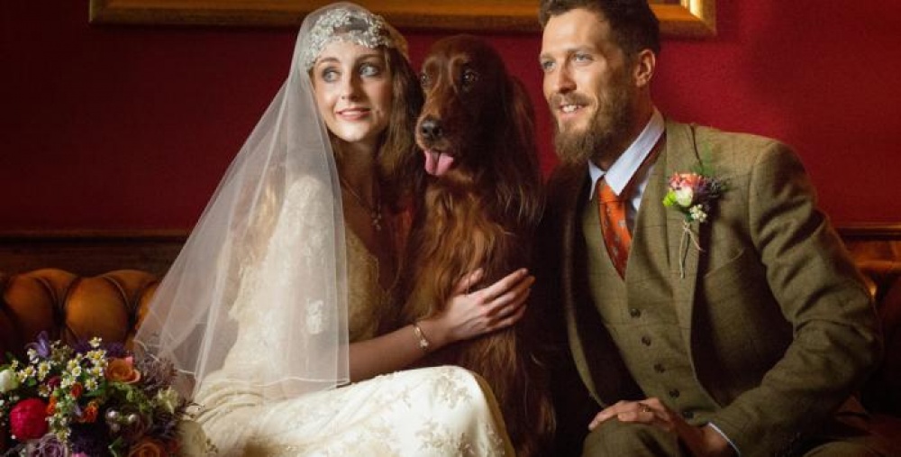 Bride, Groom and Dog