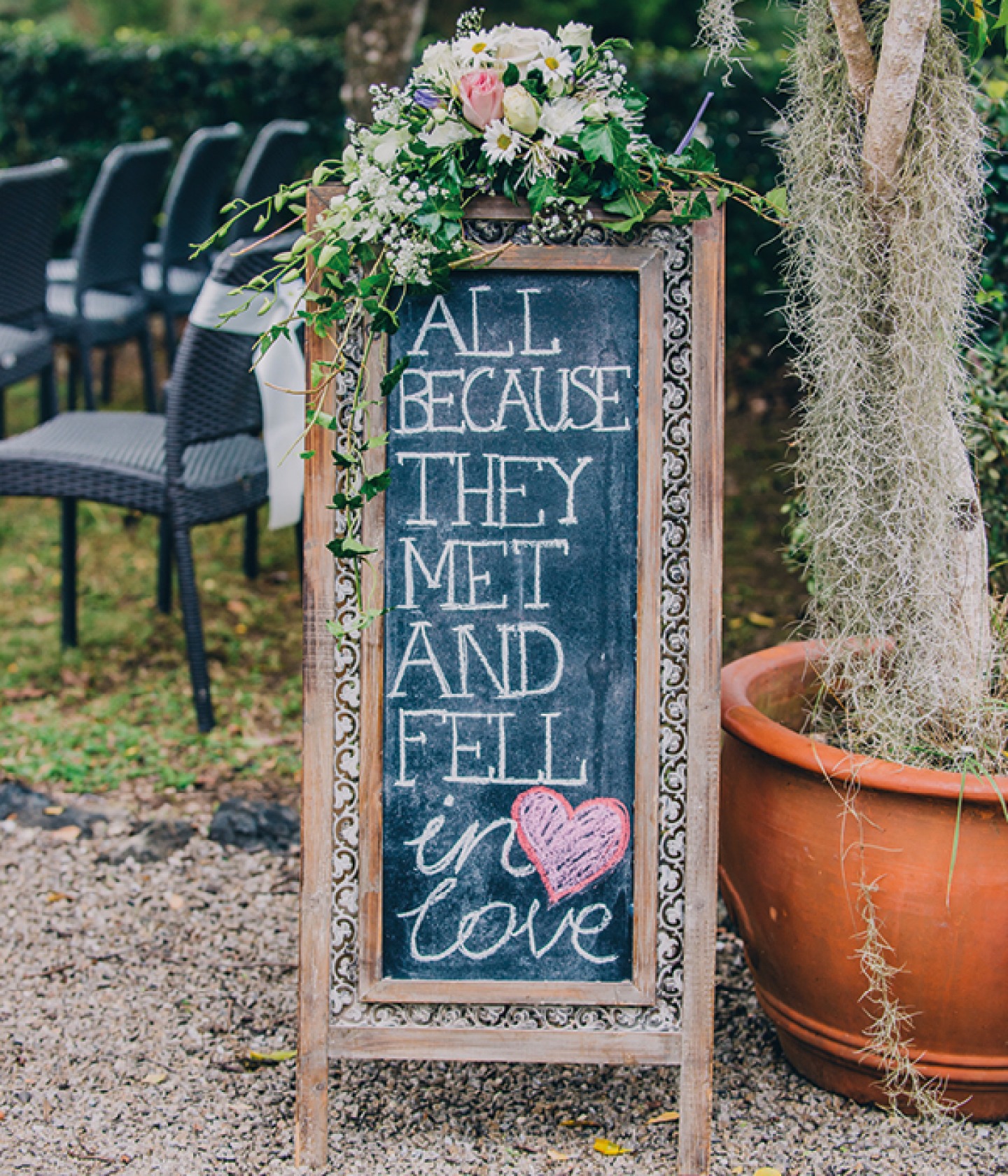 Slim chalk board decorated with flowers
