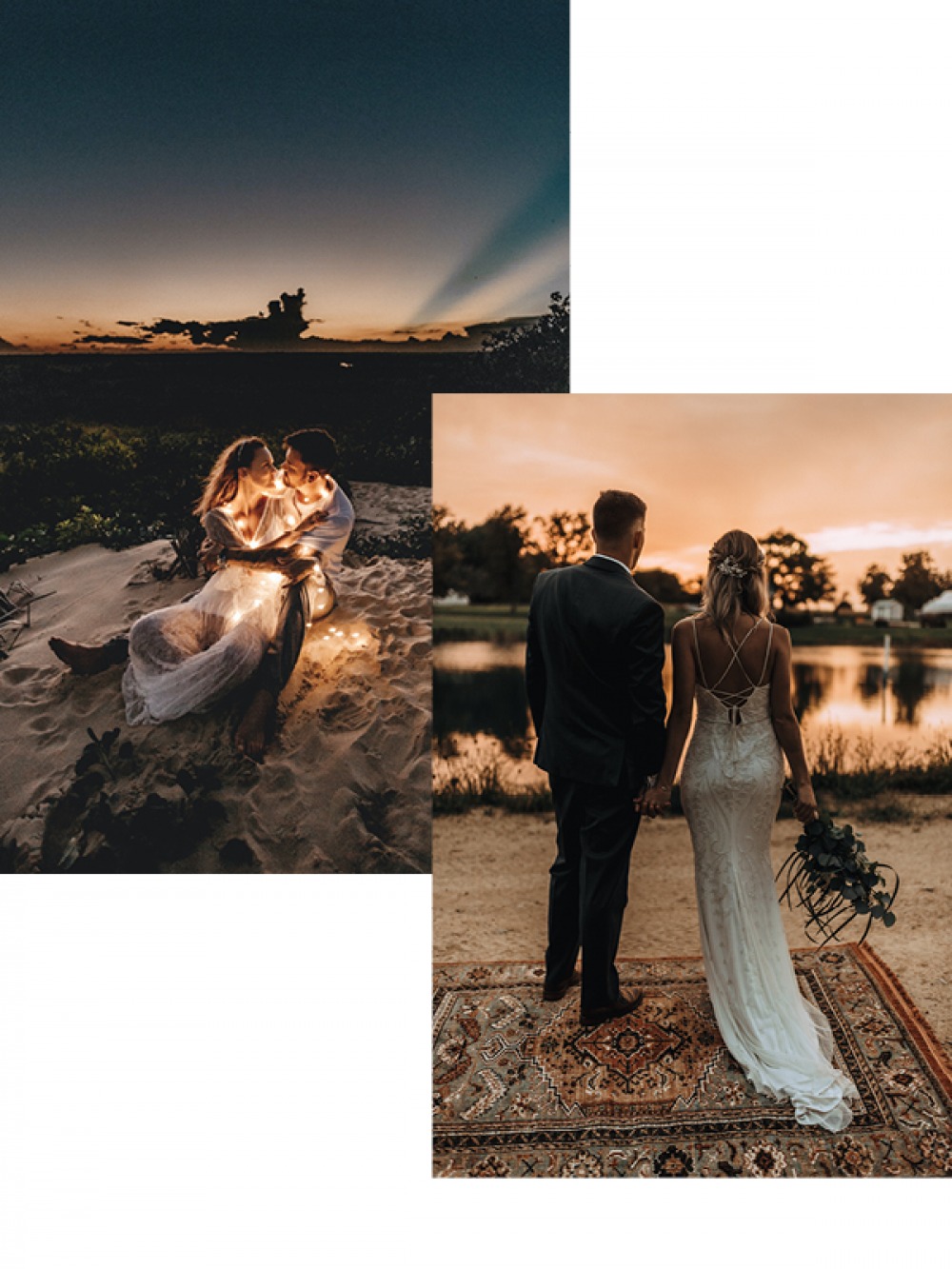 Bride and groom at sunset