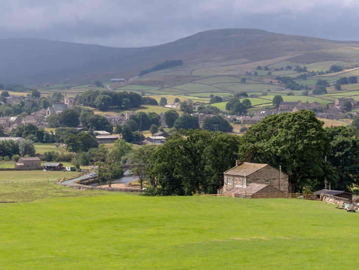 country village with hills in background