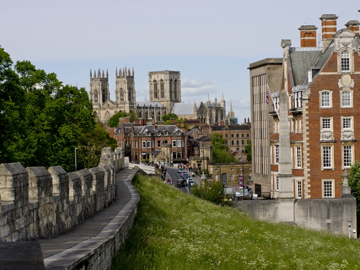 York city walls with cathedral in the background