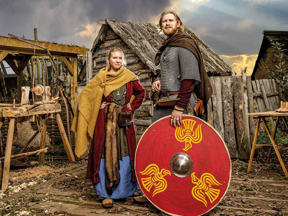 2 people dressed up as vikings