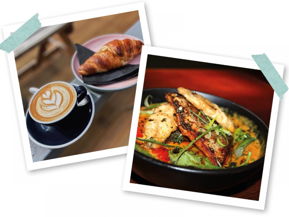 coffee and Croissant and an Asian Chicken dish
