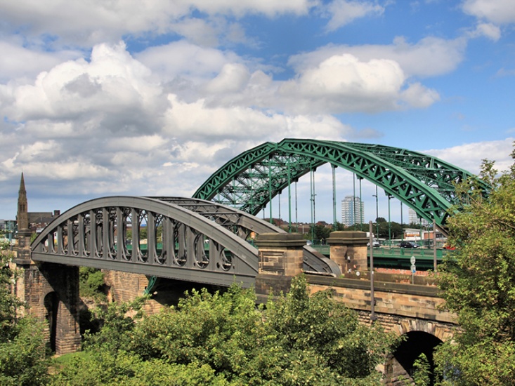 Two of the three of Sunderland's Bridges that cross the River Wear