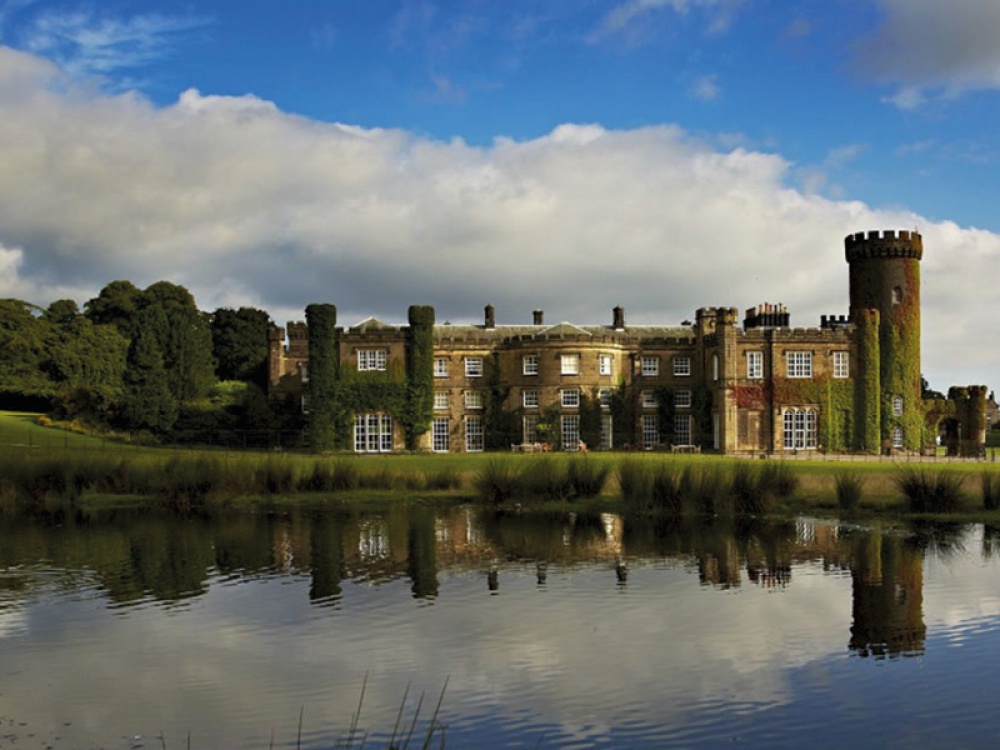 Swinton Park Hotel with pond in foreground