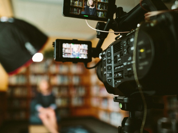 Film camera during interview