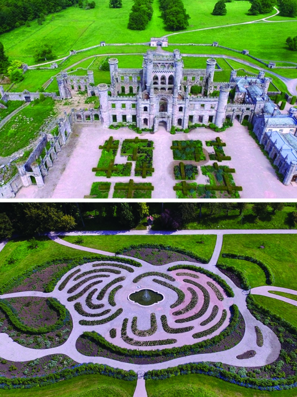 Ariel view of Castle and maze