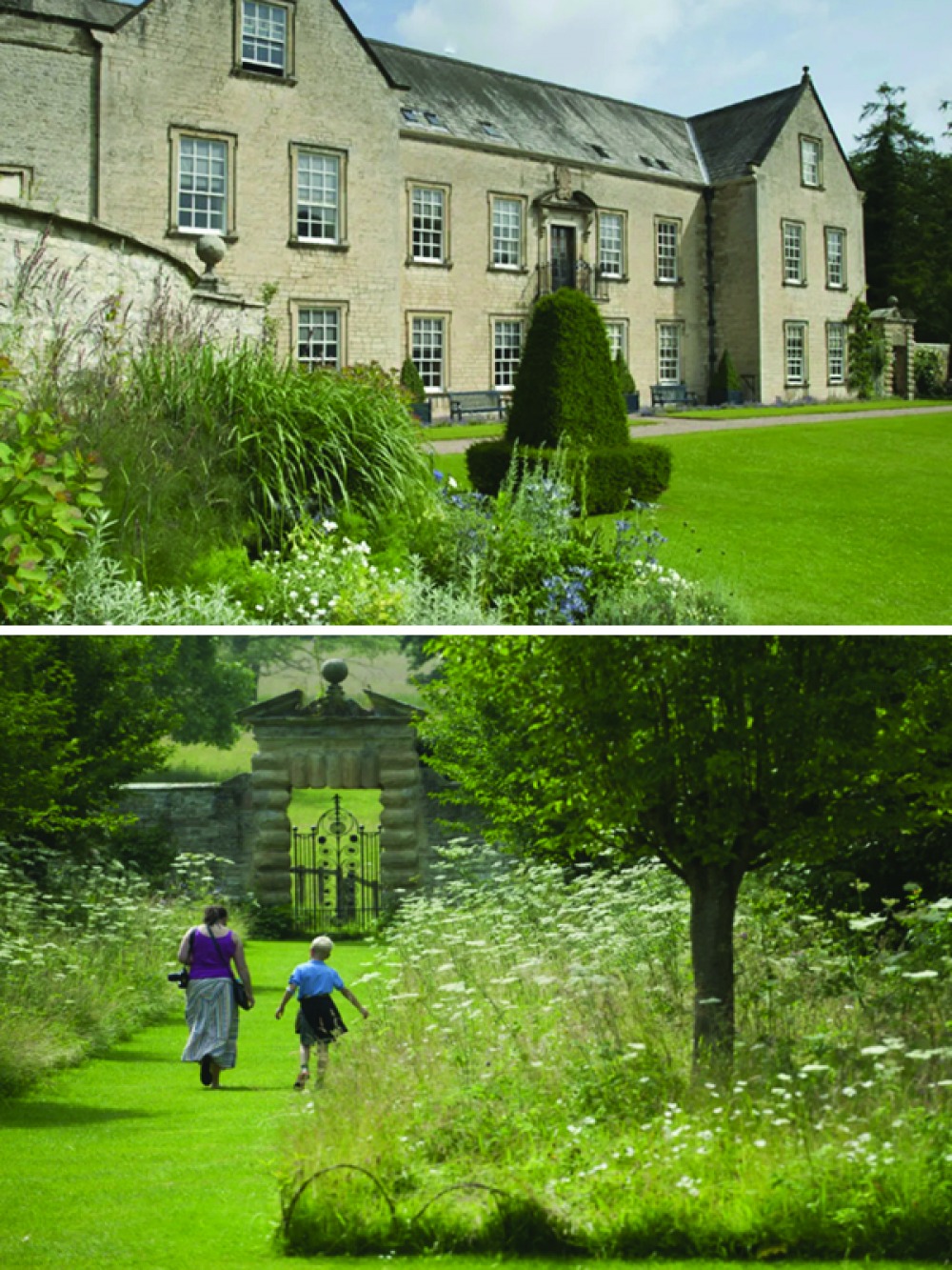 Picture of Nunnington hall and mother and son walking through gardens