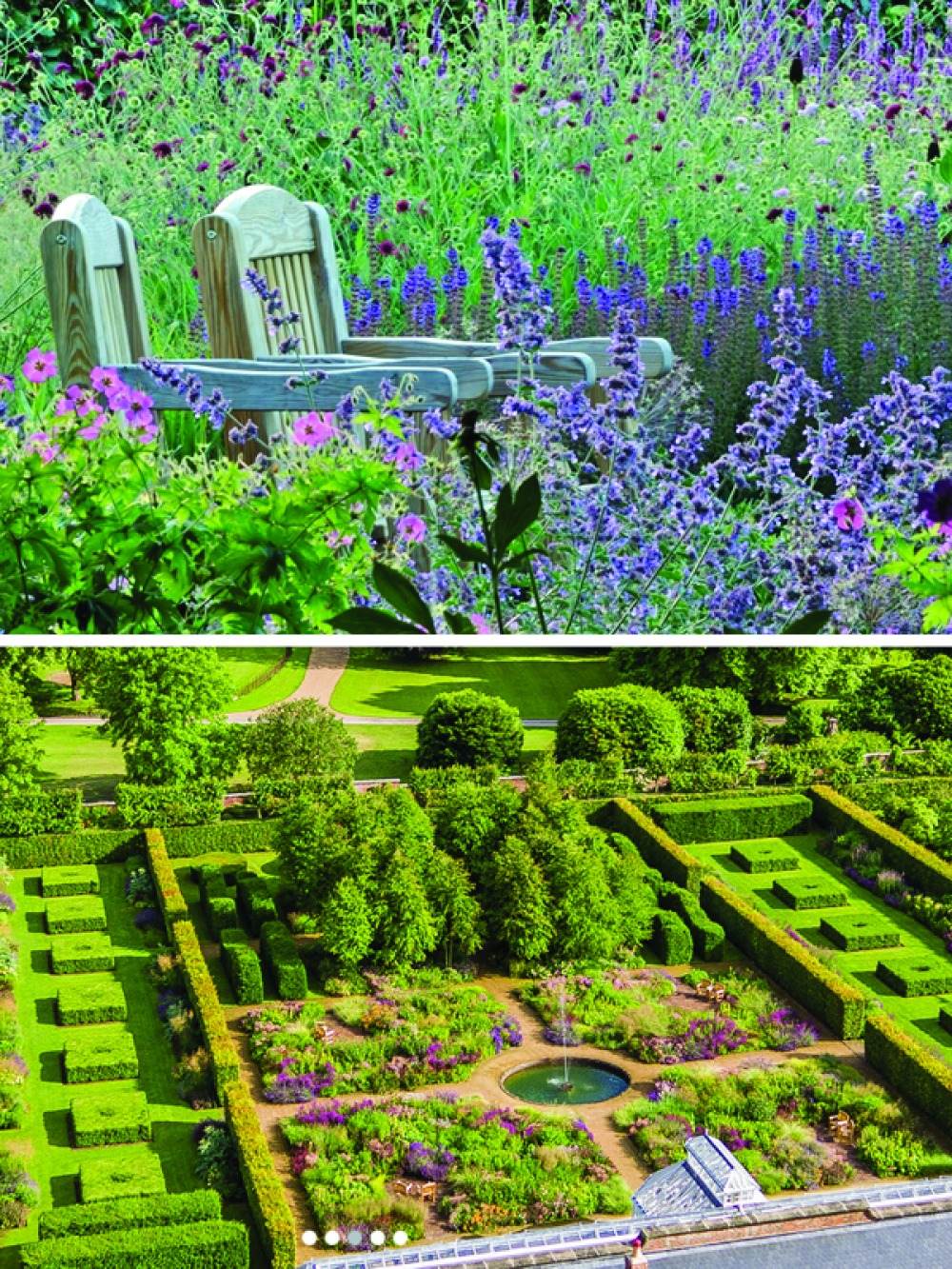 lush gardens and quiet seating area