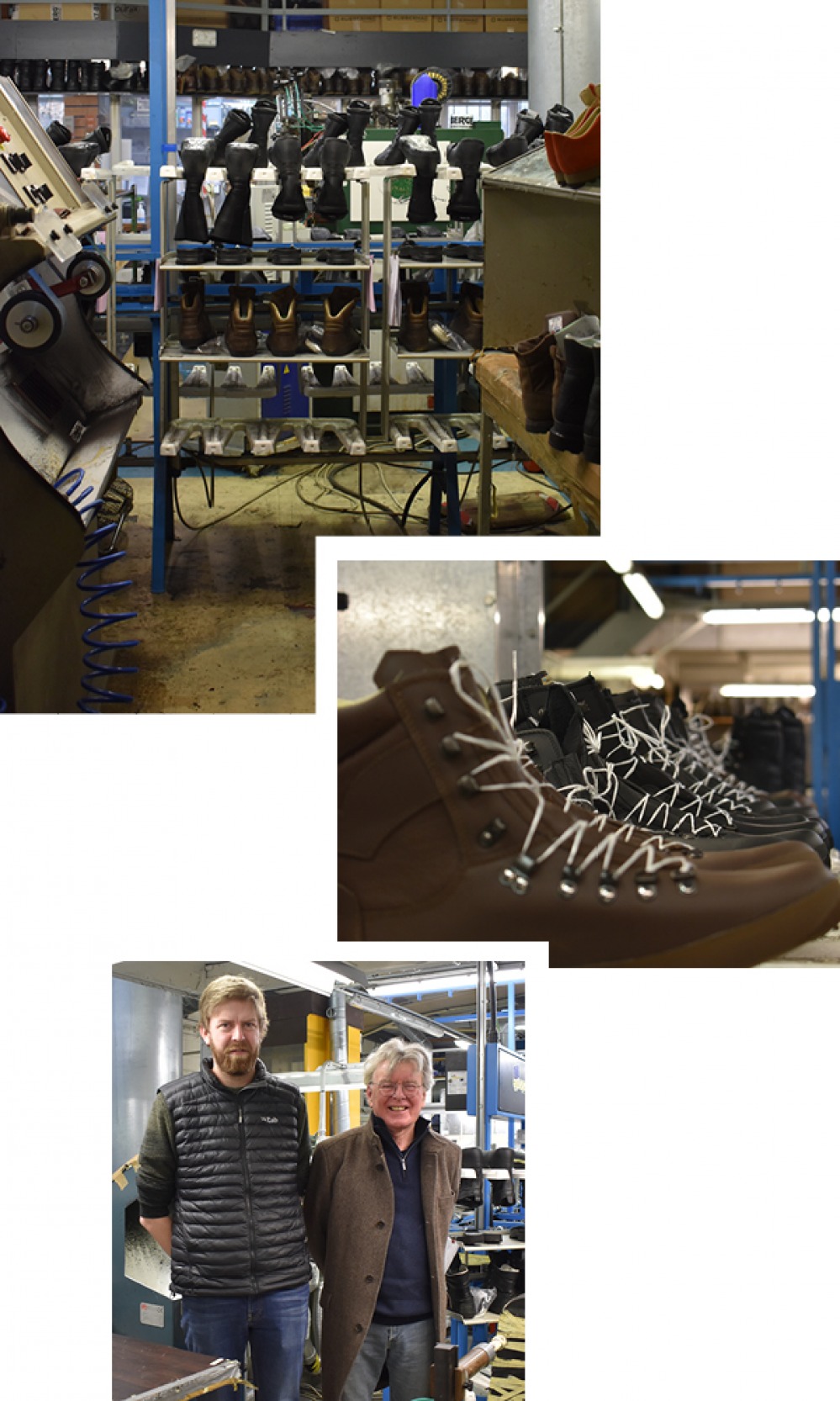 photo of the factory and boots being made and the owner