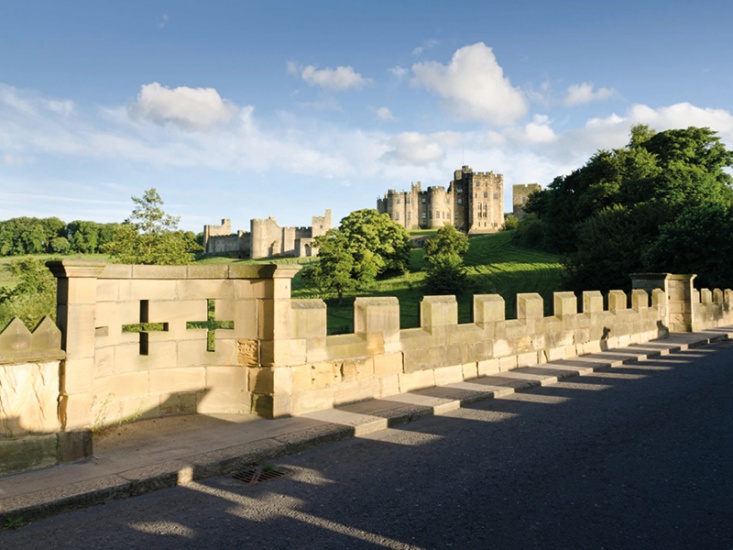 castle wall with a castle in the background on a summers day