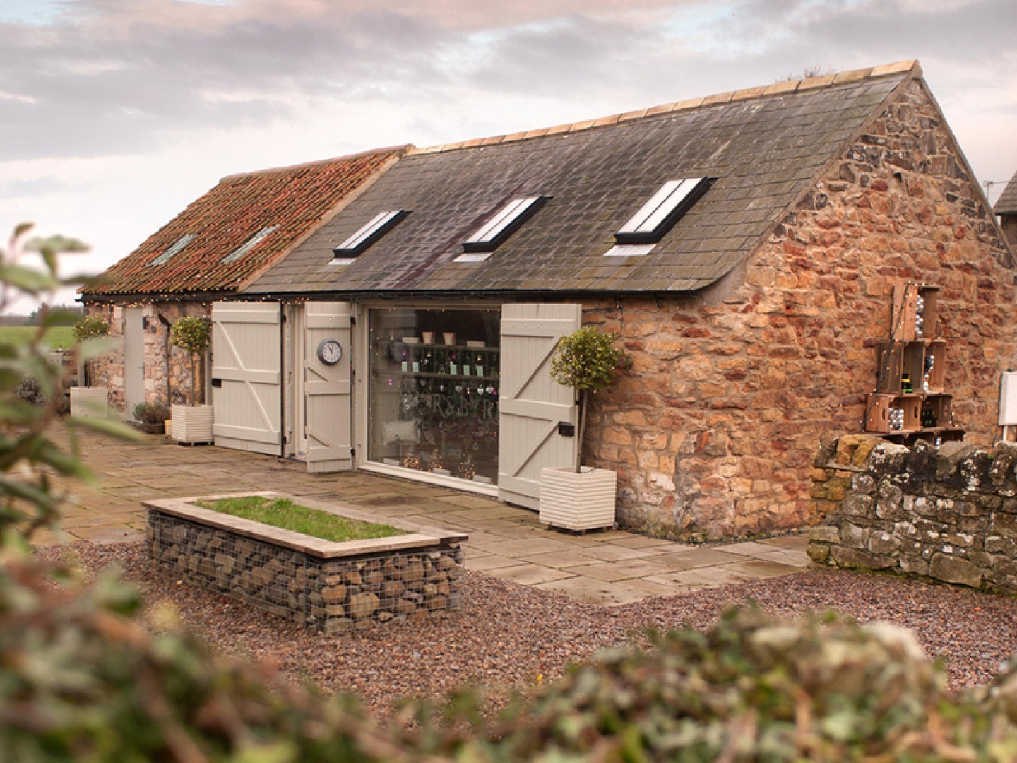 exterior shot of farm byre redesigned as gift shop