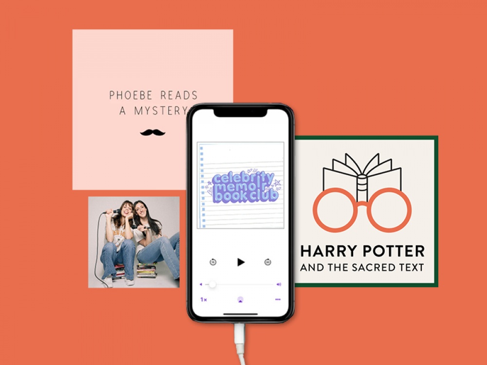 Podcast cover art on orange background