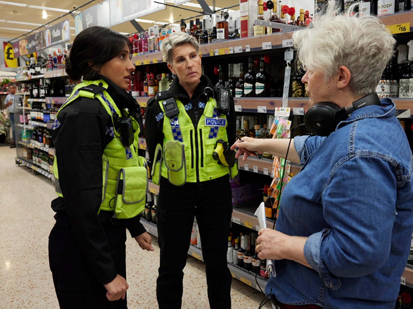 Taj Atwal, Tamsin Greig and (writer, creator, director and executive producer) Sally Wainwright, Photographer: Helen Williams