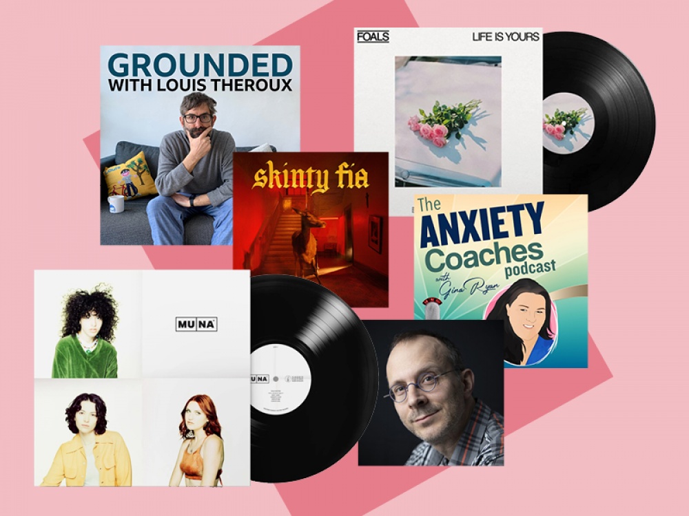 Collage of featured covers on pink background