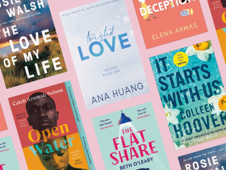 book covers on a pink background