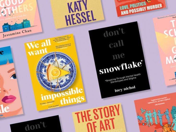 Book covers on a purple background