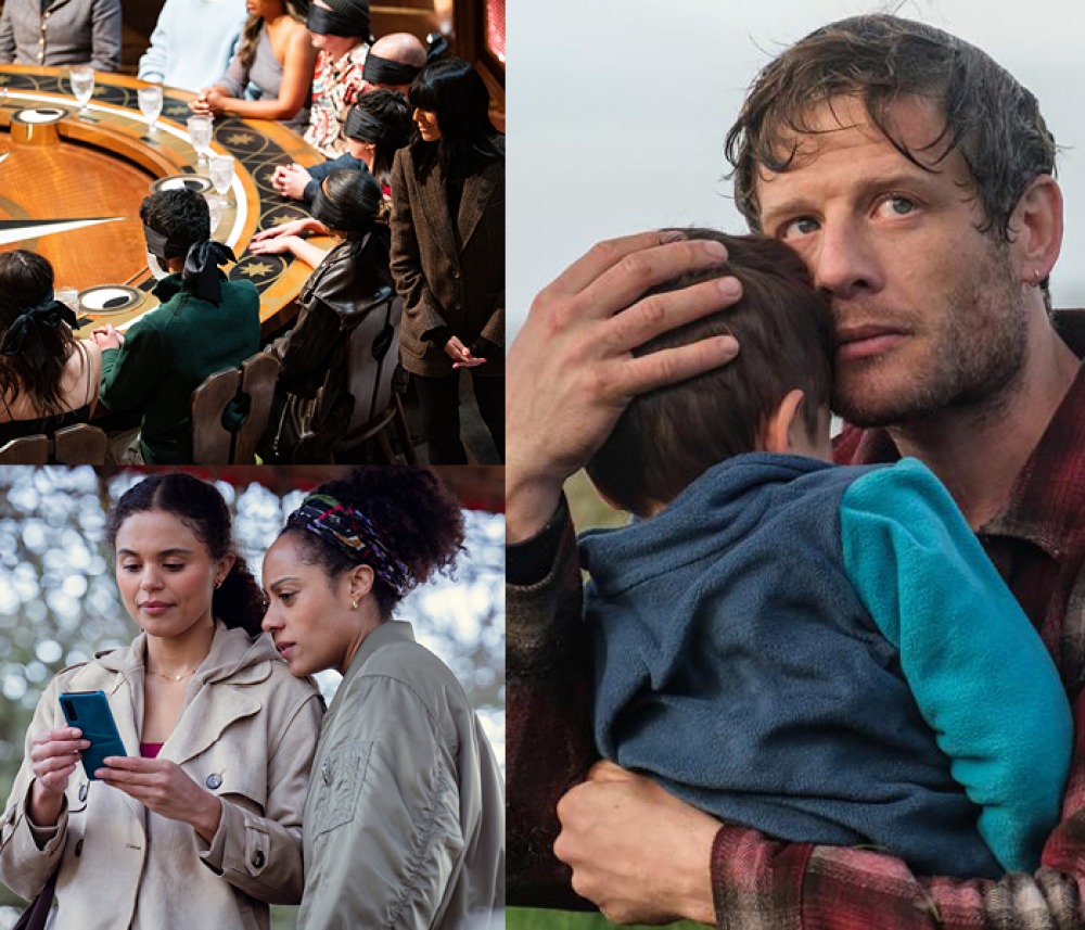 Clockwise from top left: The Traitors credit BBC, Studio Lambert | Playing Nice (c) ITV | Jessica Plummer as Stacey, Rosalind Elezar as Kat Donovan in Missing You. Netflix © 2024
