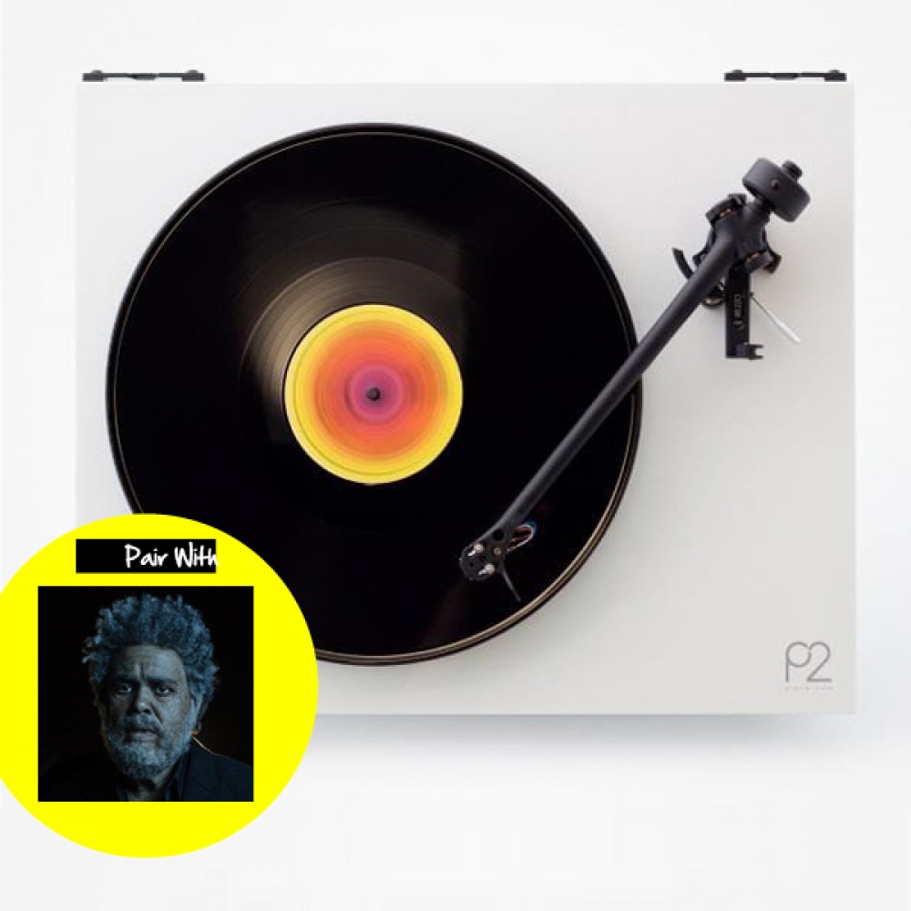 record player with image of vinyl cover overlaid