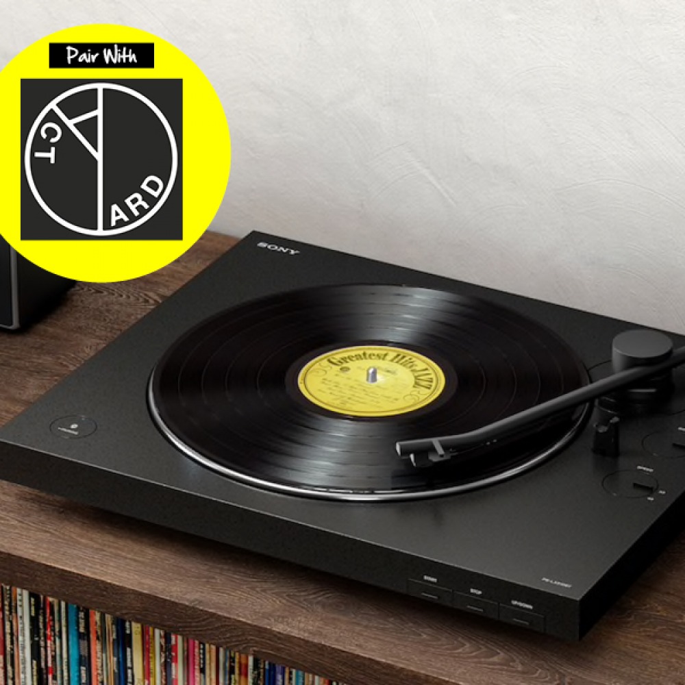 record player with image of vinyl cover overlaid