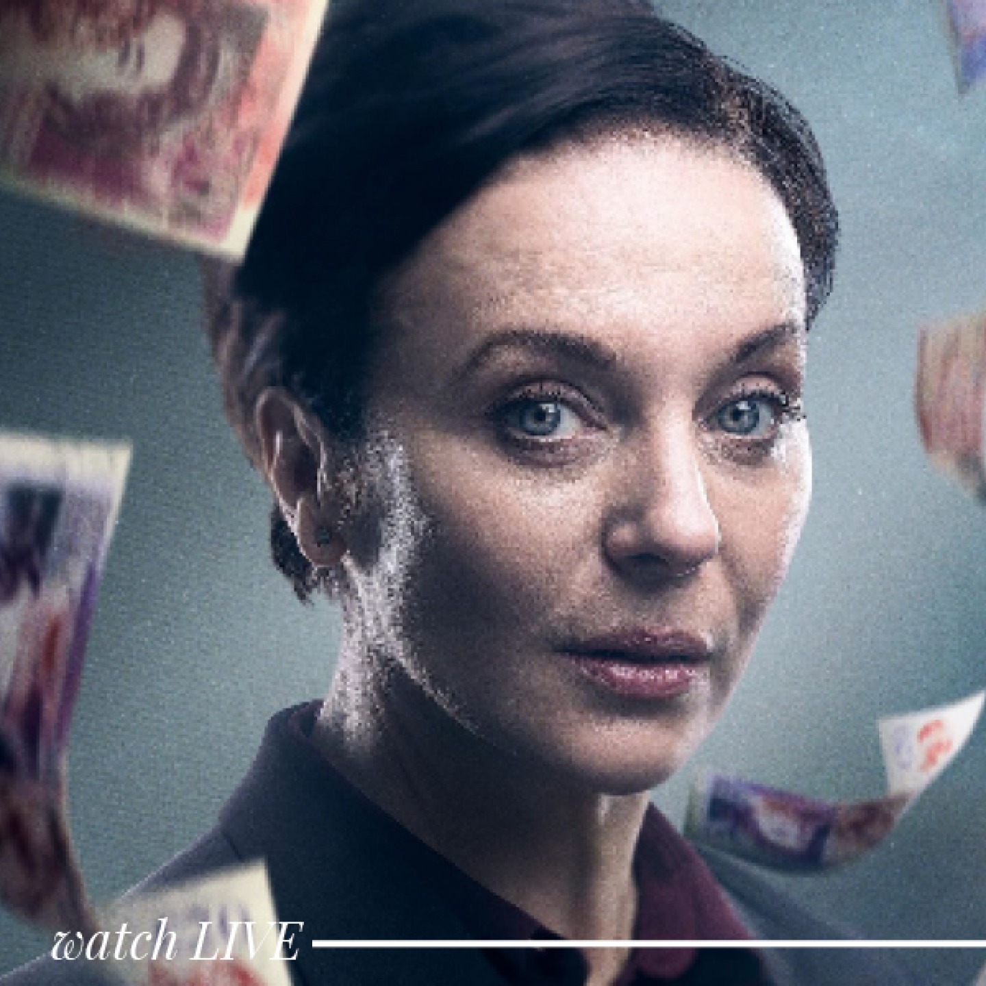 TV show promo: Woman looking at the camera with money falling around her