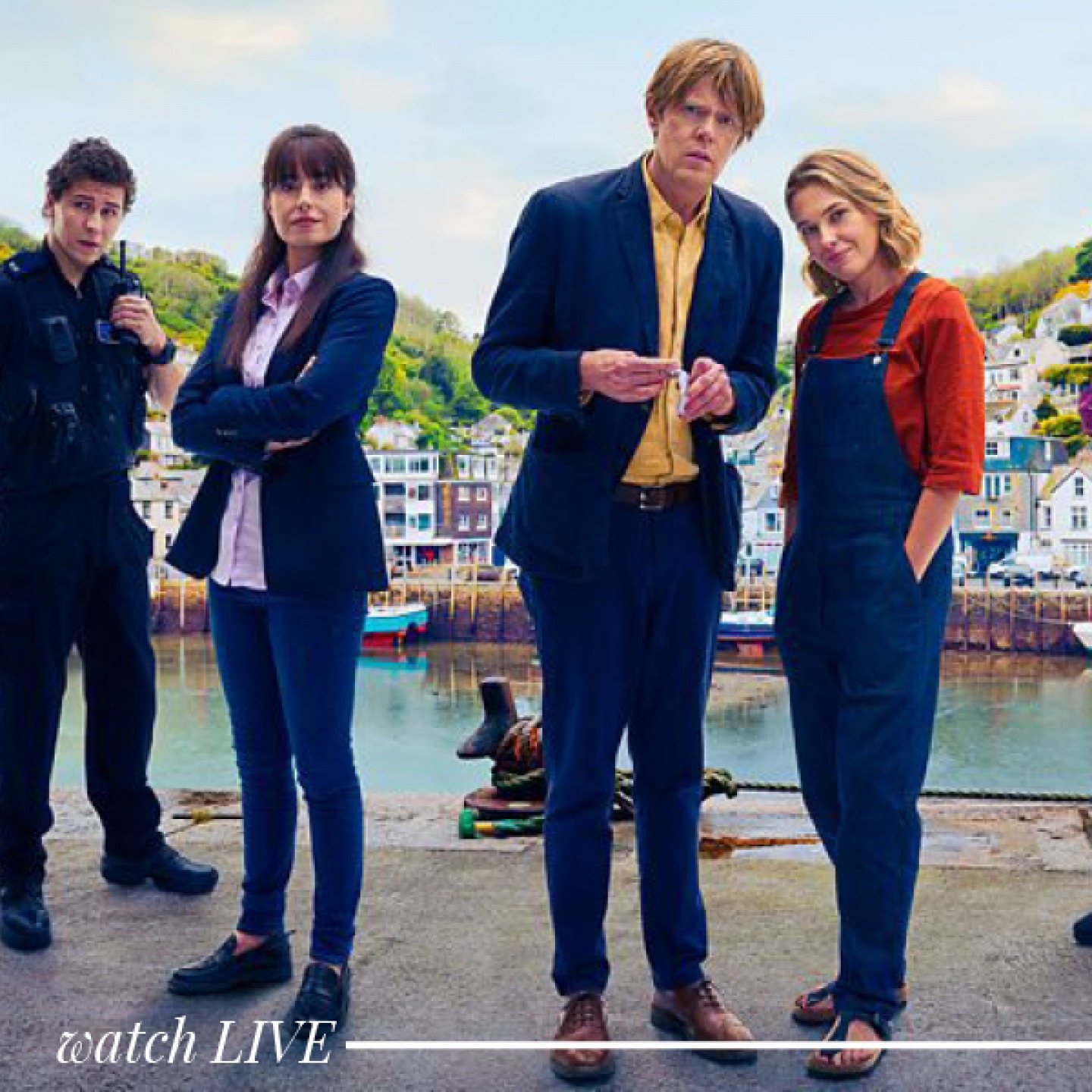 TV show promo: A group of people stood in front a beach