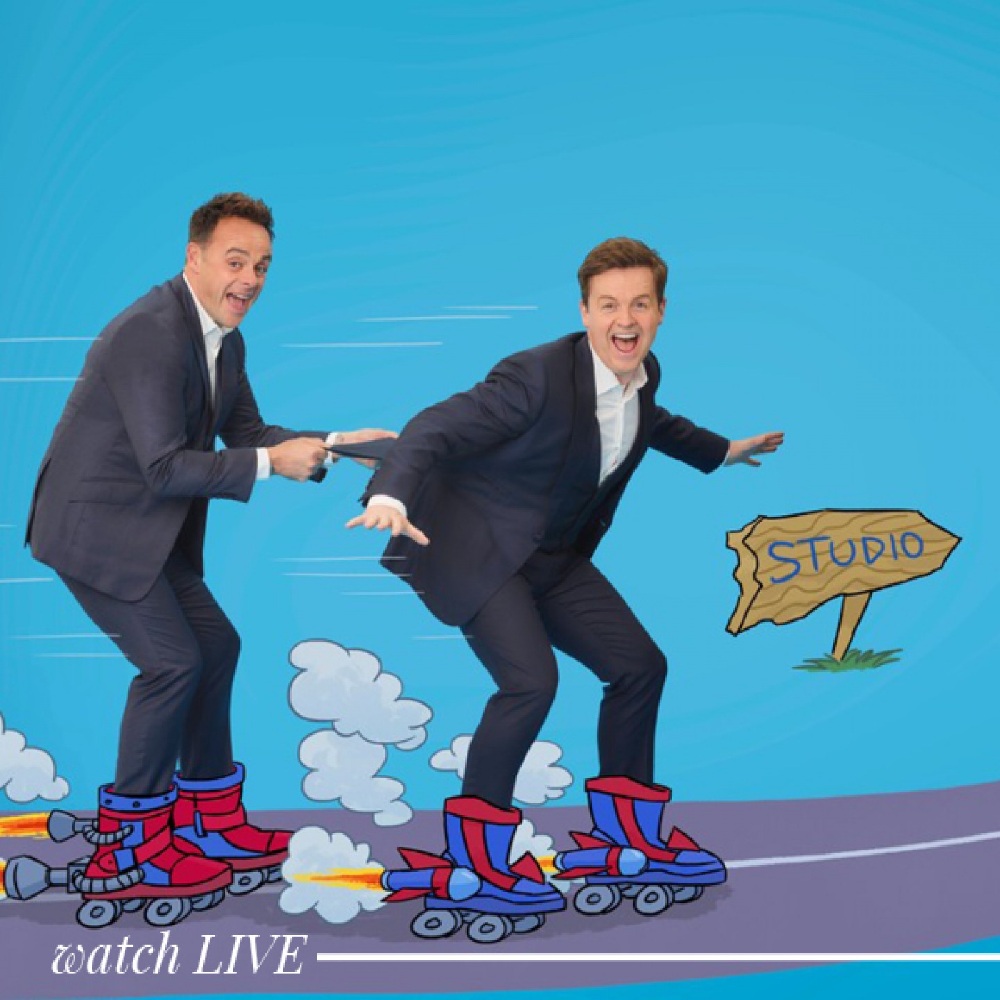 2 men pretending to roller skate
