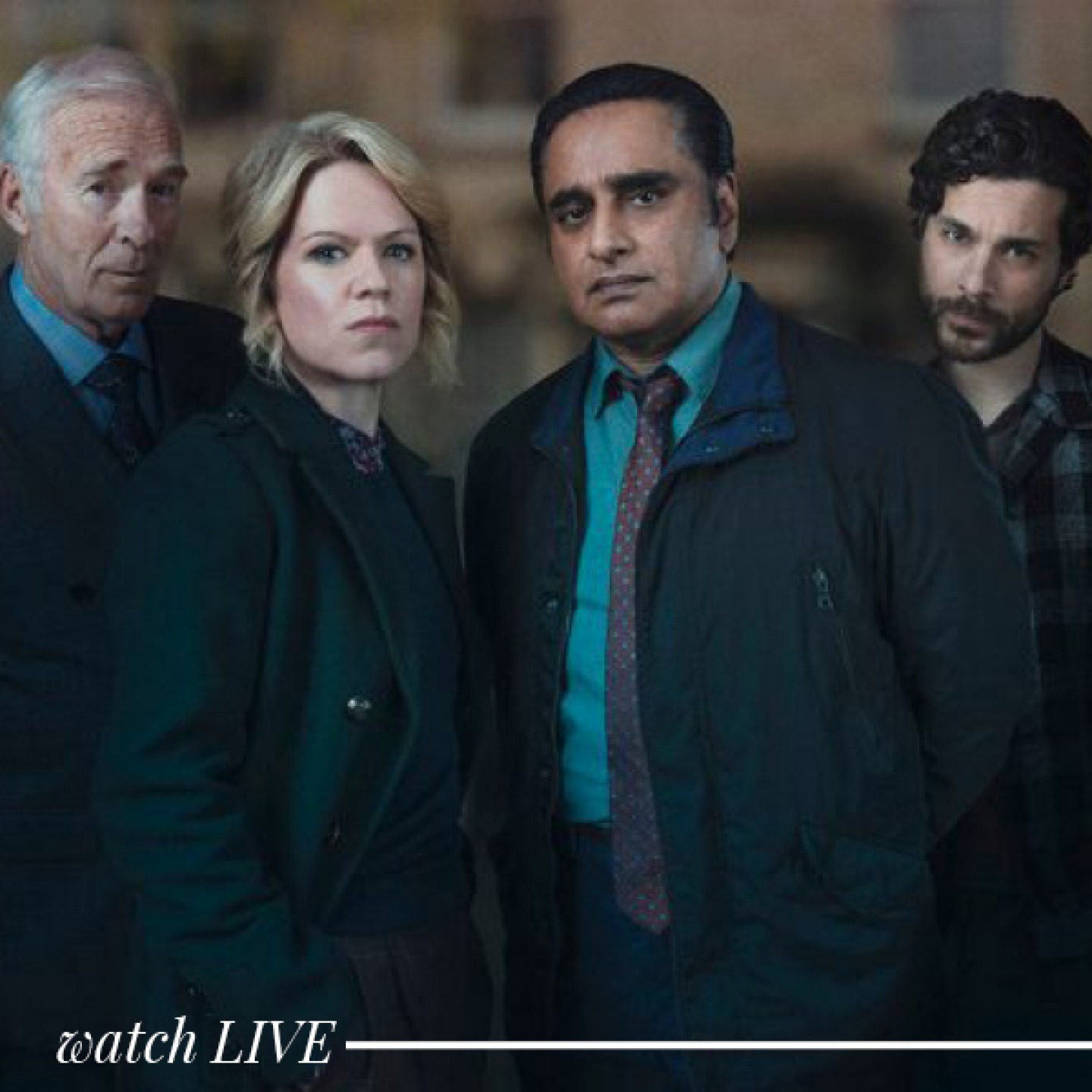 4 people looking at the camera promoting a police drama