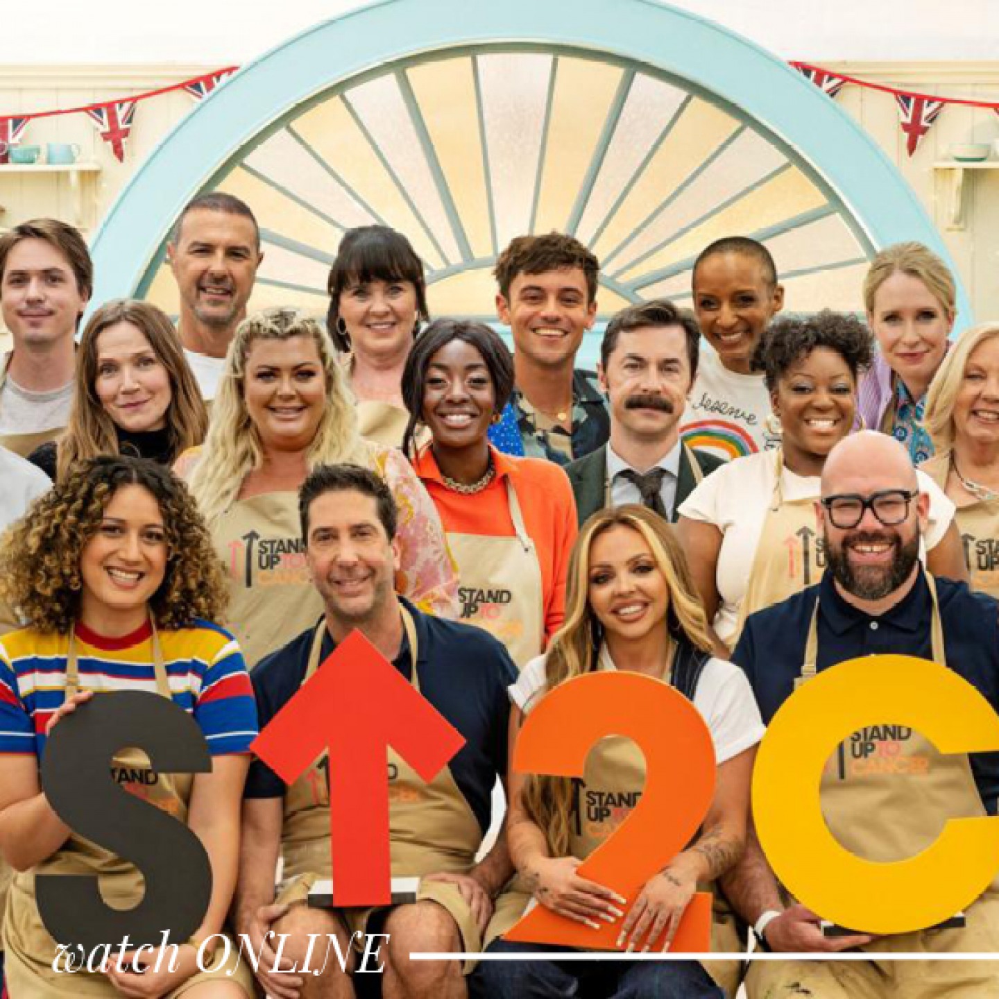 Group of people holding smiling whilst raising money for charity