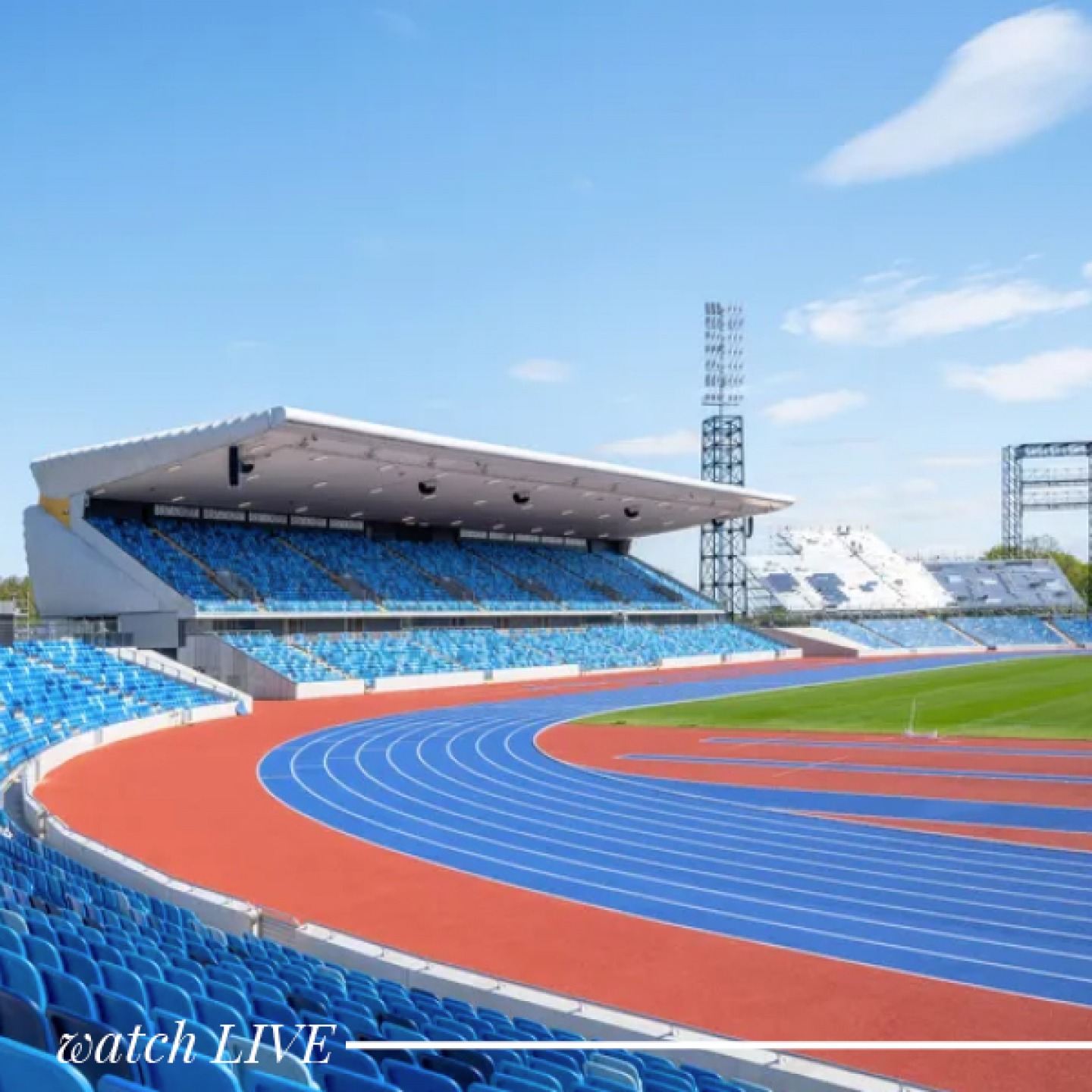 blue running track and stadium