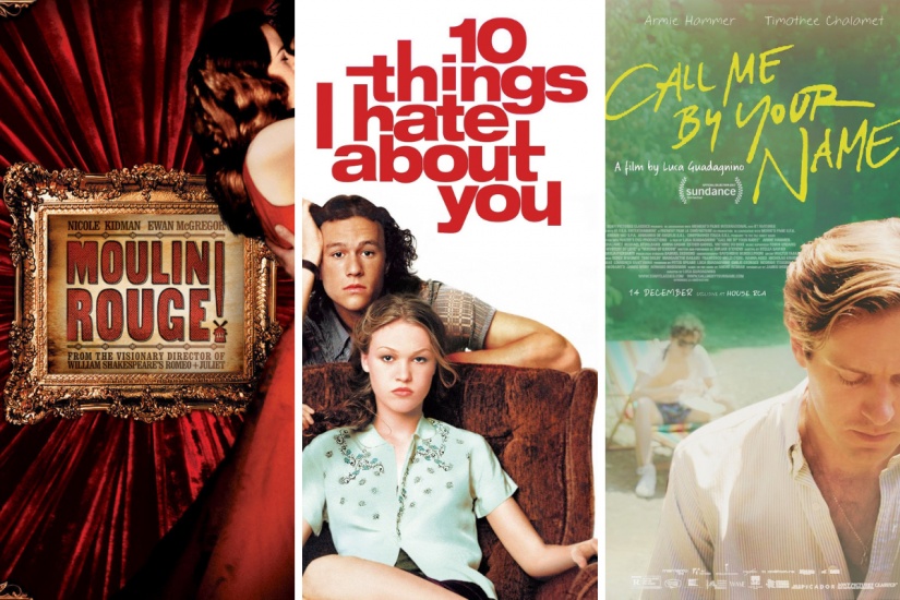 Moulin Rouge, 10 Things I Hate About You and Call Me By Your Name film posters