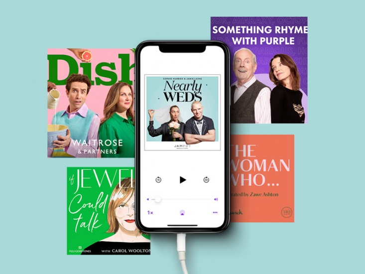 phone playing a podcast