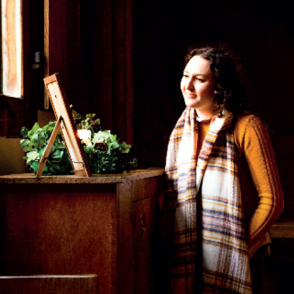Woman looking at exhibition at The Bard At Barley Hall